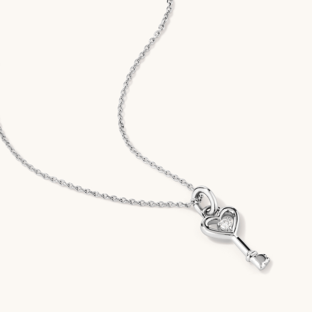 45cm Heart Key Pendant Necklace with 0.01tw of Laboratory-Grown Diamonds in Sterling Silver and Platinum Necklaces Bevilles 