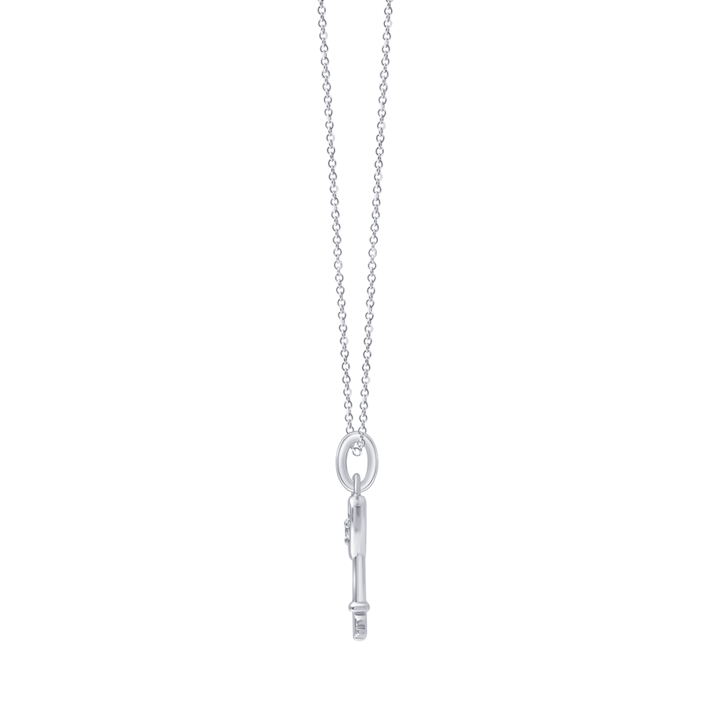 45cm Heart Key Pendant Necklace with 0.01tw of Laboratory-Grown Diamonds in Sterling Silver and Platinum Pendants Bevilles 