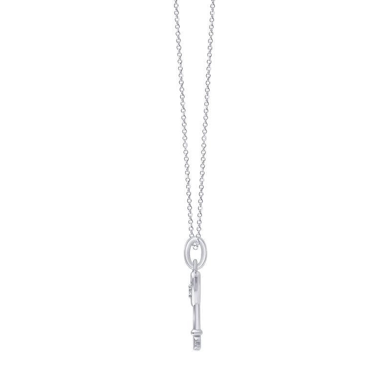 45cm Heart Key Pendant Necklace with 0.01tw of Laboratory-Grown Diamonds in Sterling Silver and Platinum Pendants Bevilles 