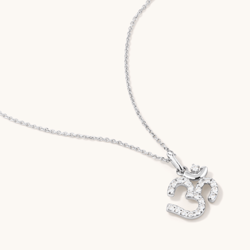 45cm Aum Necklace with 0.18tw of Laboratory-Grown Diamonds in Sterling Silver and Platinum Necklaces Bevilles 