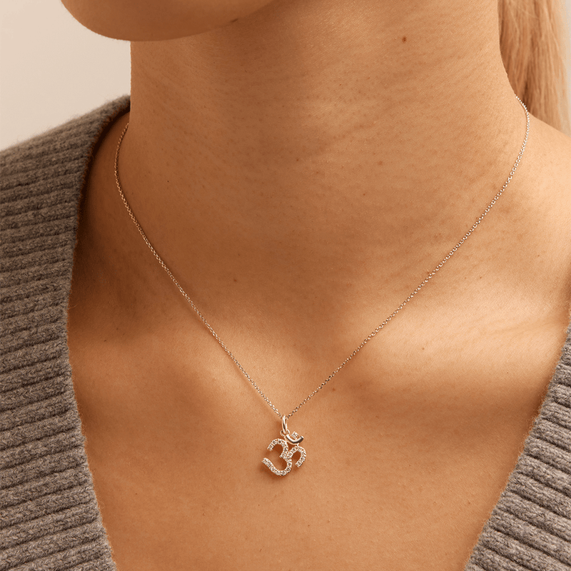45cm Aum Necklace with 0.18tw of Laboratory-Grown Diamonds in Sterling Silver and Platinum Pendants Bevilles 