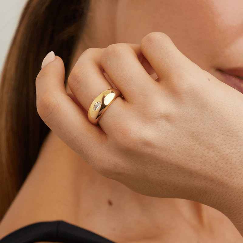 Marquise Cubic Zirconia Dome Ring in 18kt Gold Plated Sterling Silver Rings Bevilles 