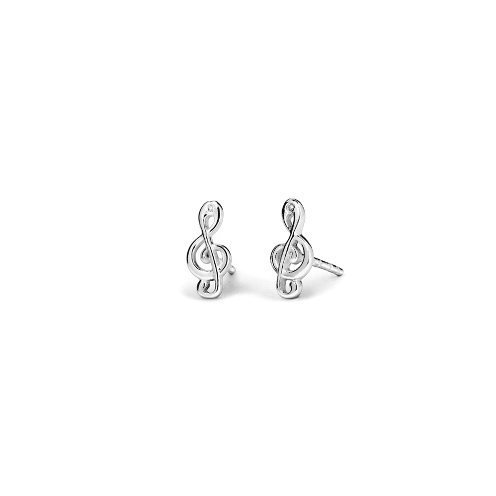 Treble Clef Stud Earrings in Sterling Silver Earrings Bevilles 
