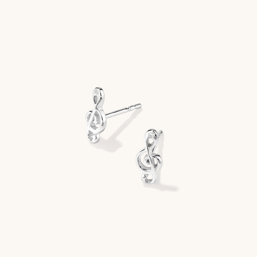 Treble Clef Stud Earrings in Sterling Silver Earrings Bevilles 