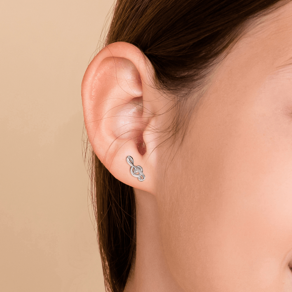 Treble Clef Stud Earrings in Sterling Silver Earrings Bevilles 