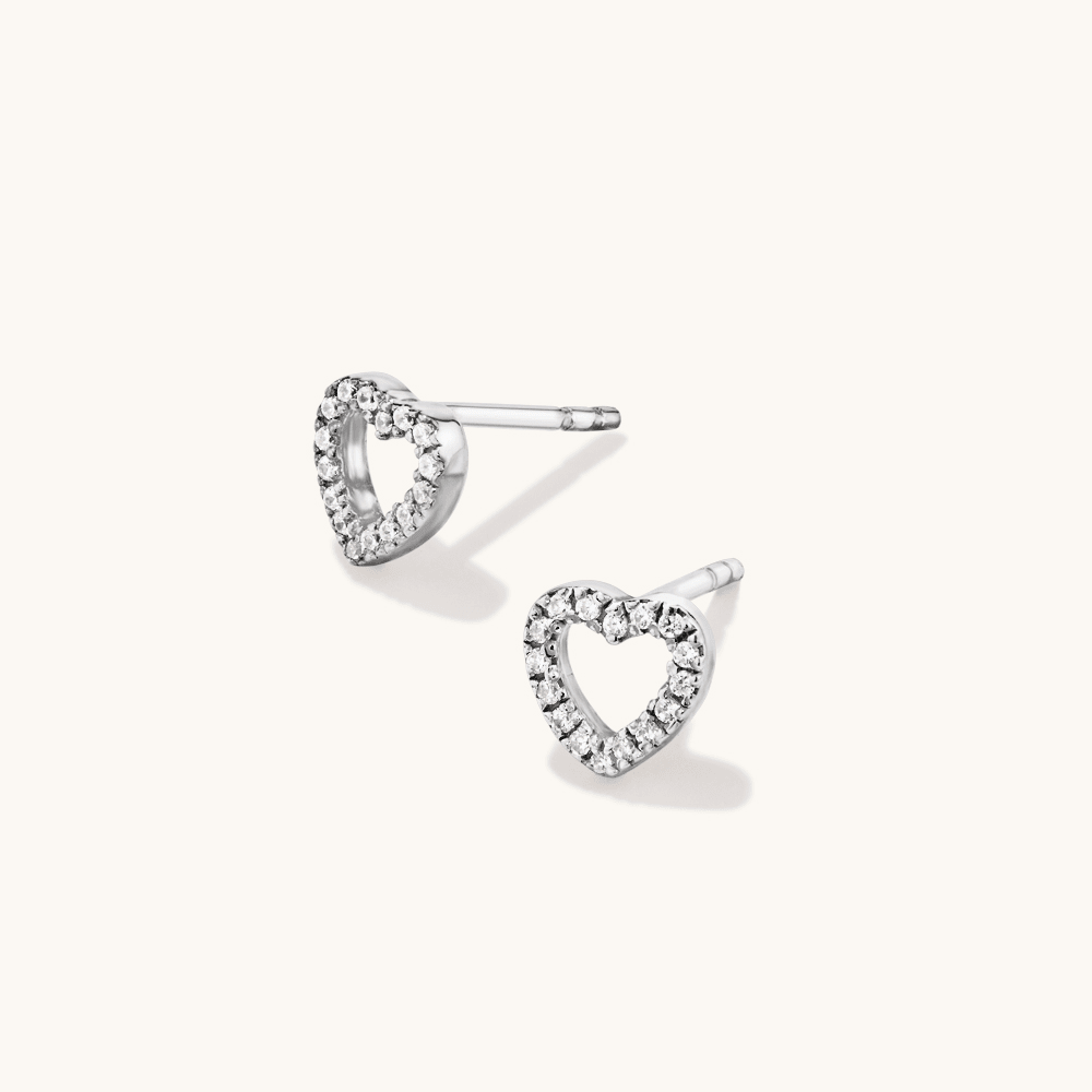 Cubic Zirconia Heart Studs in Sterling Silver Earrings Bevilles 