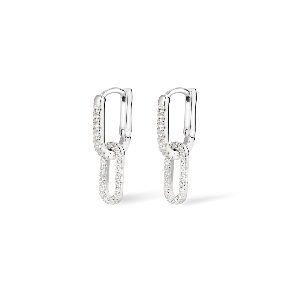 Cubic Zirconia Paperclip Drop Huggie Earrings in Sterling Silver Earrings Bevilles 