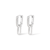 Cubic Zirconia Paperclip Drop Huggie Earrings in Sterling Silver Earrings Bevilles 