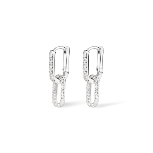Cubic Zirconia Paperclip Drop Huggie Earrings in Sterling Silver Earrings Bevilles 