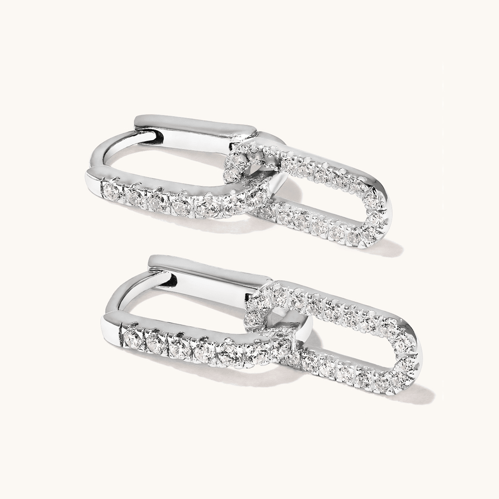 Cubic Zirconia Paperclip Drop Huggie Earrings in Sterling Silver Earrings Bevilles 