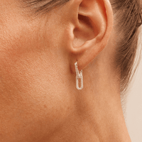 Cubic Zirconia Paperclip Drop Huggie Earrings in Sterling Silver Earrings Bevilles 