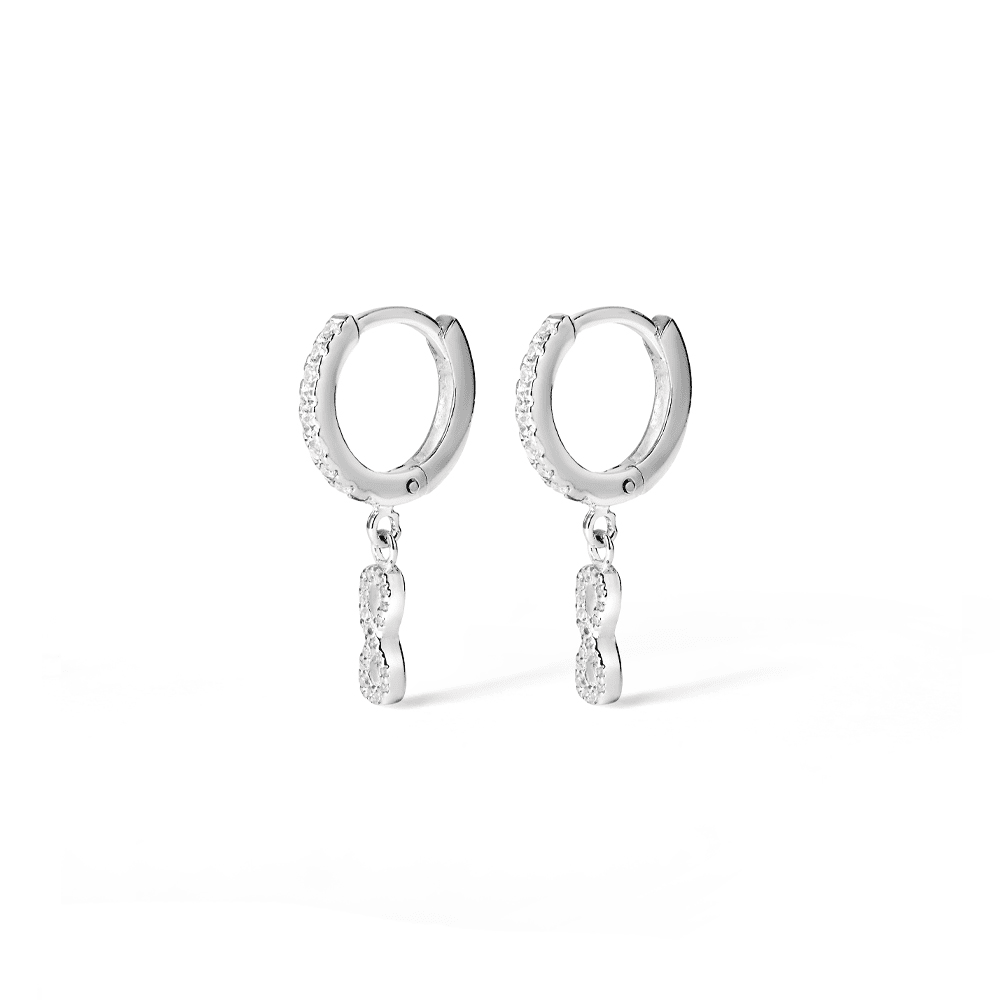 Cubic Zirconia Infinity Charm Huggie Earrings in Sterling Silver Earrings Bevilles 
