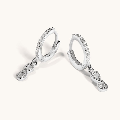 Cubic Zirconia Infinity Charm Huggie Earrings in Sterling Silver Earrings Bevilles 