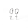 Cubic Zirconia Cross Charm Huggie Earrings in Sterling Silver Earrings Bevilles 