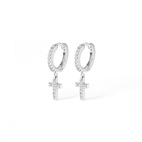 Cubic Zirconia Cross Charm Huggie Earrings in Sterling Silver Earrings Bevilles 
