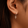 Cubic Zirconia Cross Charm Huggie Earrings in Sterling Silver Earrings Bevilles 