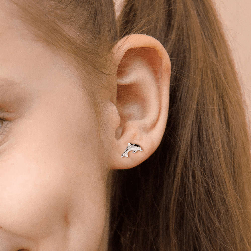 Dolphin Stud Earrings in Sterling Silver Earrings Bevilles 