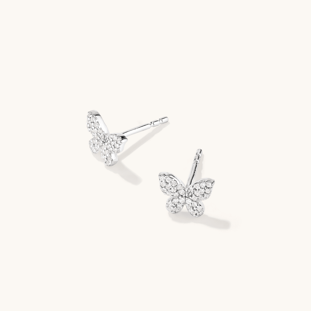 Cubic Zirconia Pavé Butterfly Stud Earrings in Sterling Silver Earrings Bevilles 