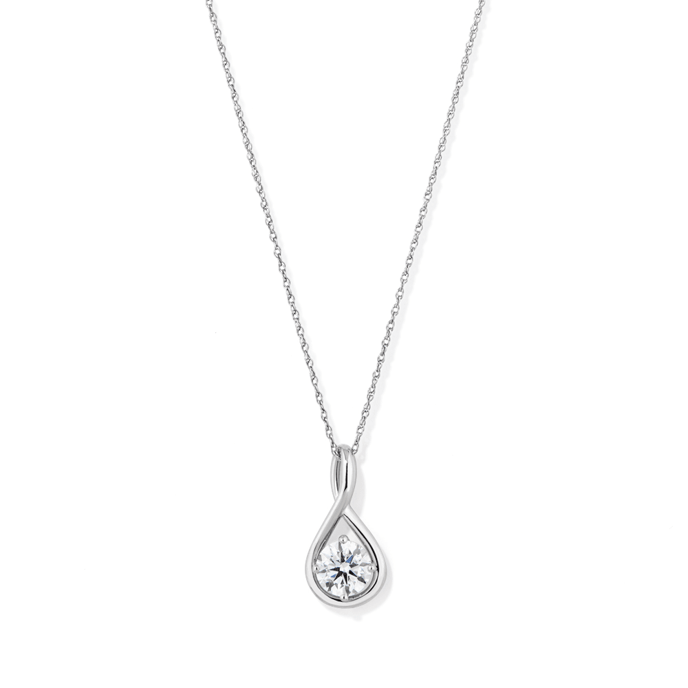 45cm Prong Set Solitaire Swirl Pendant Necklace with 1.00ct of Laboratory-Grown Diamonds in Sterling Silver Pendants Bevilles 