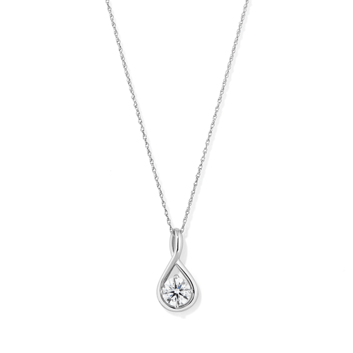45cm Prong Set Solitaire Swirl Pendant Necklace with 1.00ct of Laboratory-Grown Diamonds in Sterling Silver Pendants Bevilles 