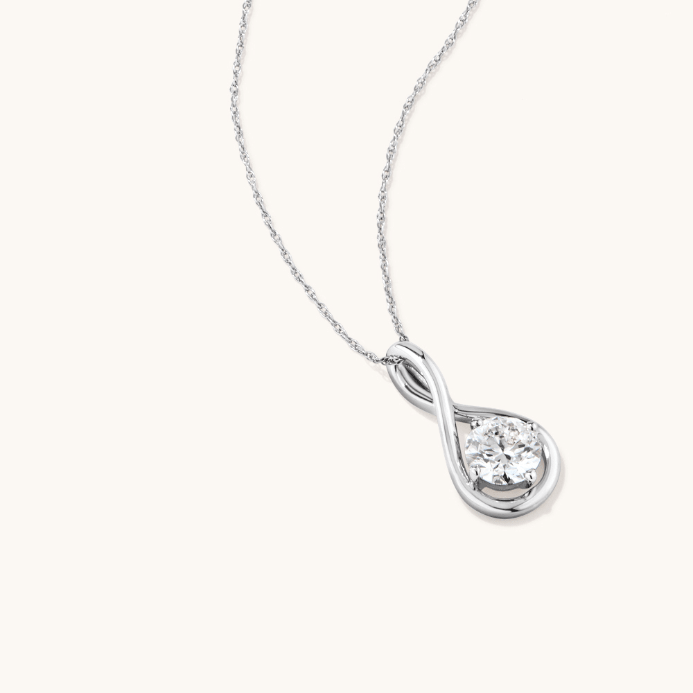 45cm Prong Set Solitaire Swirl Pendant Necklace with 1.00ct of Laboratory-Grown Diamonds in Sterling Silver Pendants Bevilles 