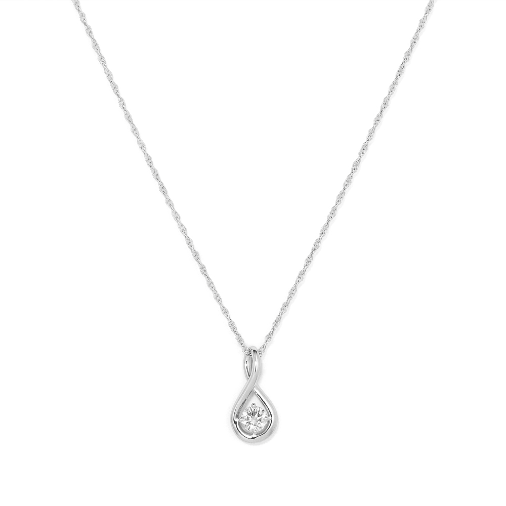 45cm Solitaire Swirl Pendant Necklace with 0.16tw of Laboratory-Grown Diamonds in Sterling Silver with Rhodium Plating Pendants Bevilles 