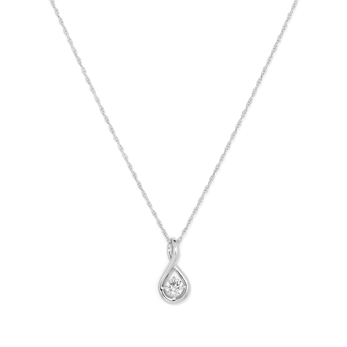 45cm Solitaire Swirl Pendant Necklace with 0.16tw of Laboratory-Grown Diamonds in Sterling Silver with Rhodium Plating Necklaces Bevilles 
