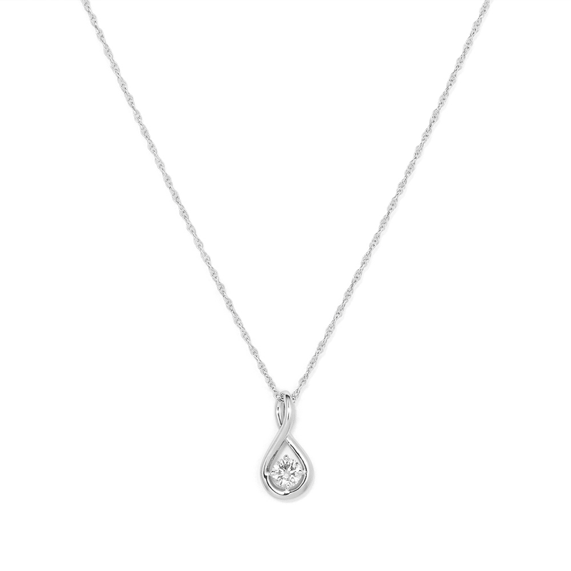 45cm Solitaire Swirl Pendant Necklace with 0.16tw of Laboratory-Grown Diamonds in Sterling Silver with Rhodium Plating Pendants Bevilles 