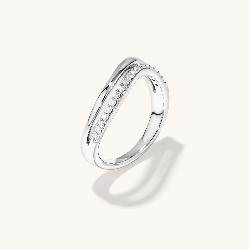 Double Row Wave Ring with 0.20tw of Laboratory-Grown Diamonds in Sterling Silver and Platinum Rings Bevilles 