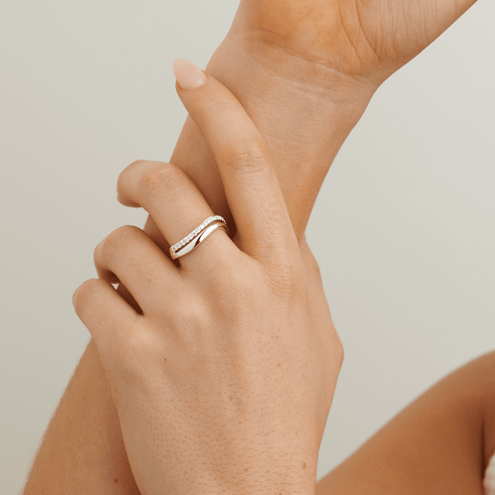 Double Row Wave Ring with 0.20tw of Laboratory-Grown Diamonds in Sterling Silver and Platinum Rings Bevilles 