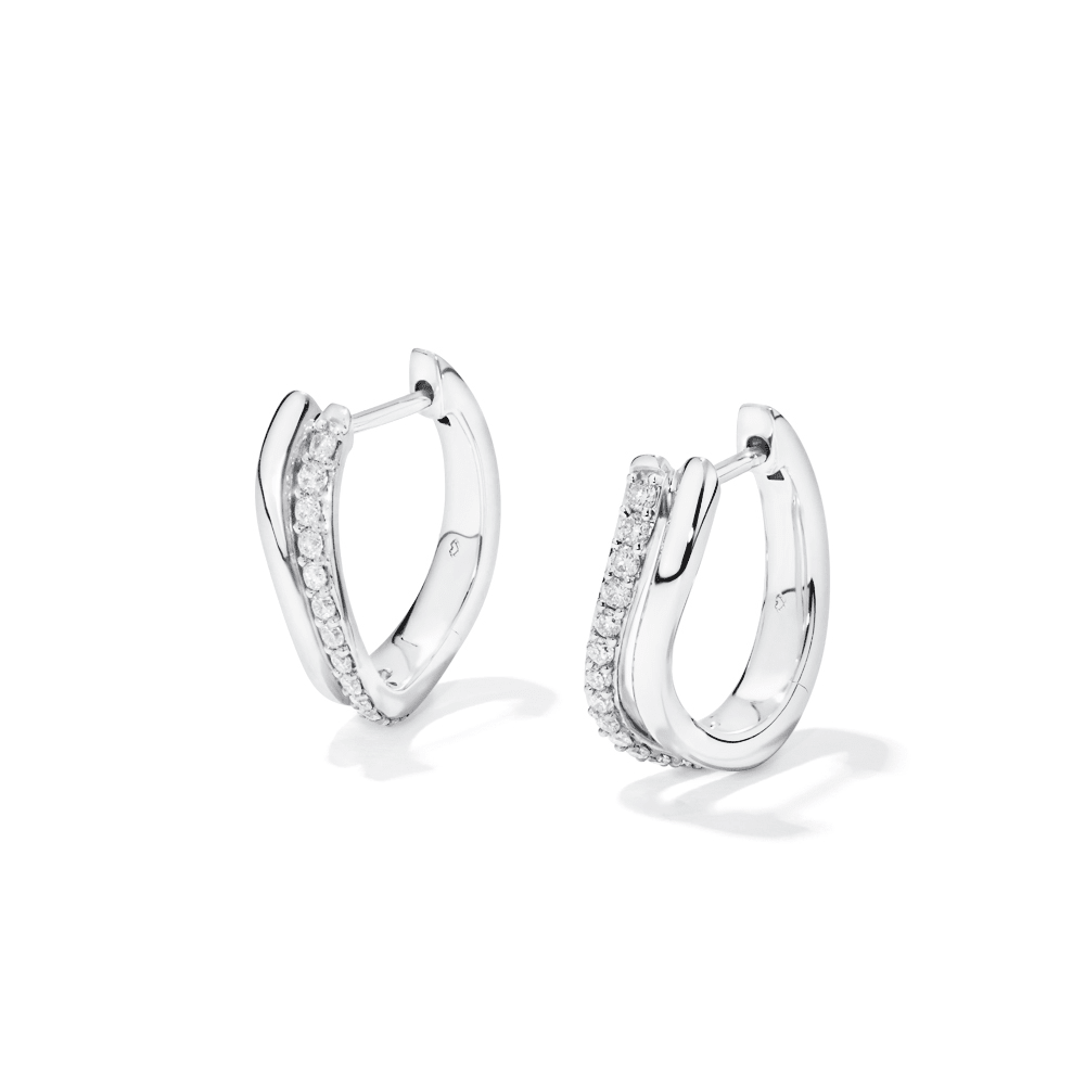 Double Row Wave Hoop Earring with 0.20tw of Laboratory-Grown Diamonds in Sterling Silver and Platinum Earrings Bevilles 