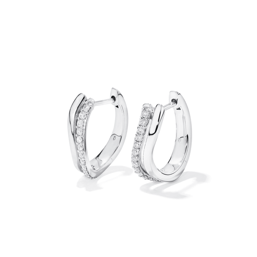 Double Row Wave Hoop Earring with 0.20tw of Laboratory-Grown Diamonds in Sterling Silver and Platinum Earrings Bevilles 