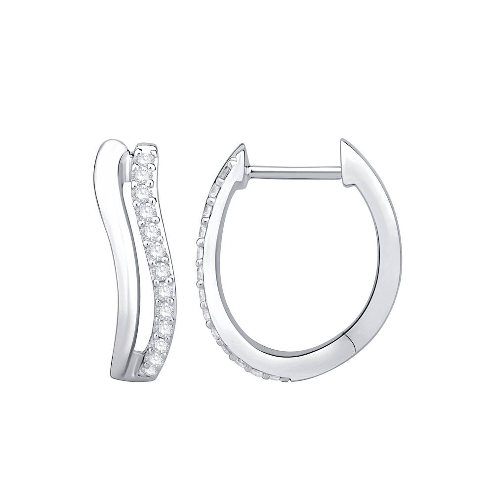 Double Row Wave Hoop Earring with 0.20tw of Laboratory-Grown Diamonds in Sterling Silver and Platinum Earrings Bevilles 