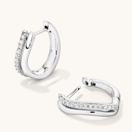 Double Row Wave Hoop Earring with 0.20tw of Laboratory-Grown Diamonds in Sterling Silver and Platinum Earrings Bevilles 