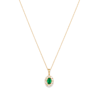 45cm Oval Created Emerald Halo Pendant Necklace with 0.46tw of Laboratory-Grown Diamonds in 9kt Yellow Gold Pendants Bevilles 