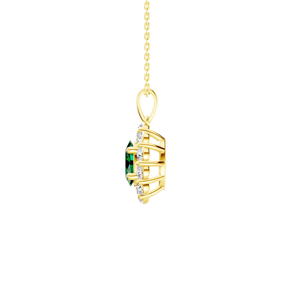 45cm Oval Created Emerald Halo Pendant Necklace with 0.46tw of Laboratory-Grown Diamonds in 9kt Yellow Gold Pendants Bevilles 