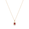 45cm Oval Created Ruby Halo Pendant Necklace with 0.46tw of Laboratory-Grown Diamonds in 9kt Yellow Gold Pendants Bevilles 