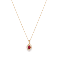 45cm Oval Created Ruby Halo Pendant Necklace with 0.46tw of Laboratory-Grown Diamonds in 9kt Yellow Gold Pendants Bevilles 