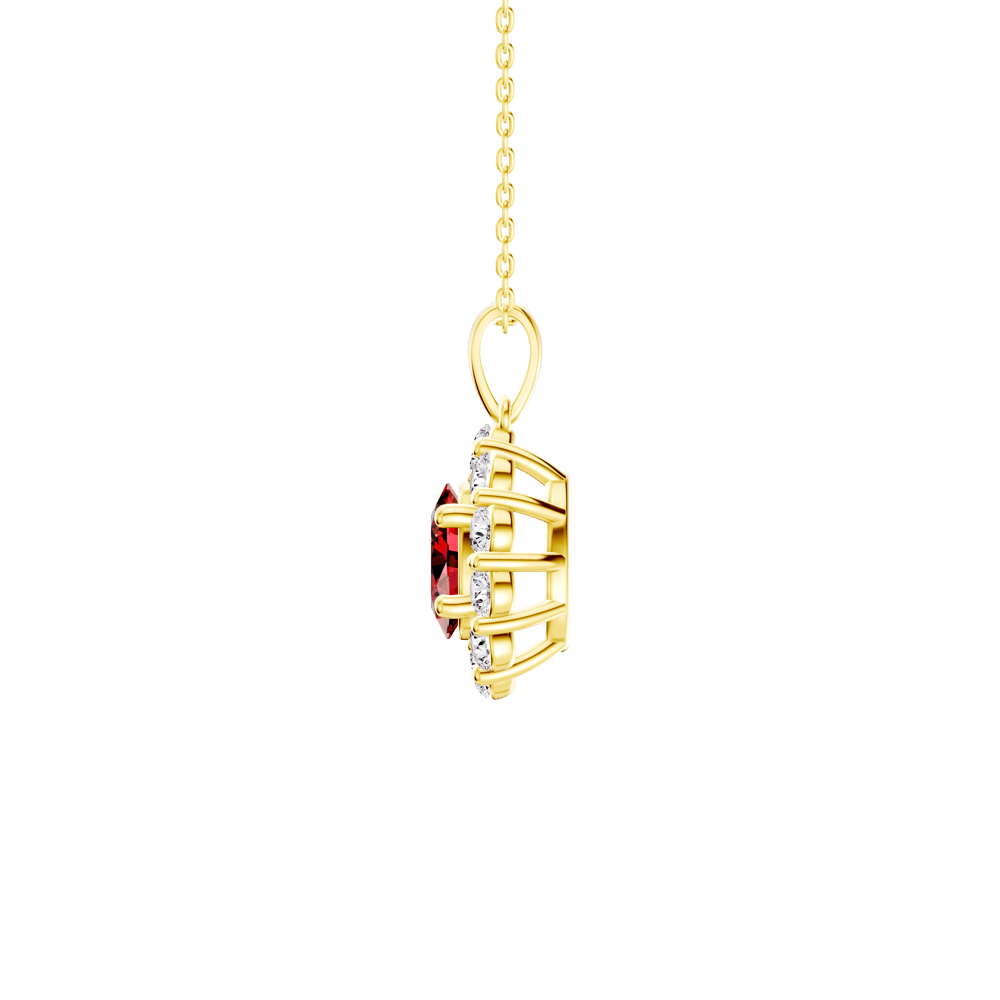 45cm Oval Created Ruby Halo Pendant Necklace with 0.46tw of Laboratory-Grown Diamonds in 9kt Yellow Gold Pendants Bevilles 