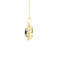 45cm Oval Created Sapphire Halo Pendant Necklace with 0.46tw of Laboratory-Grown Diamonds in 9kt Yellow Gold Pendants Bevilles 