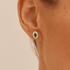 Oval Created Emerald Halo Stud Earrings with 0.44tw of Laboratory-Grown Diamonds in 9kt Yellow Gold Earrings Bevilles 