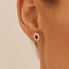 Oval Created Sapphire Halo Stud Earrings with 0.44tw of Laboratory-Grown Diamonds in 9kt Yellow Gold Earrings Bevilles 