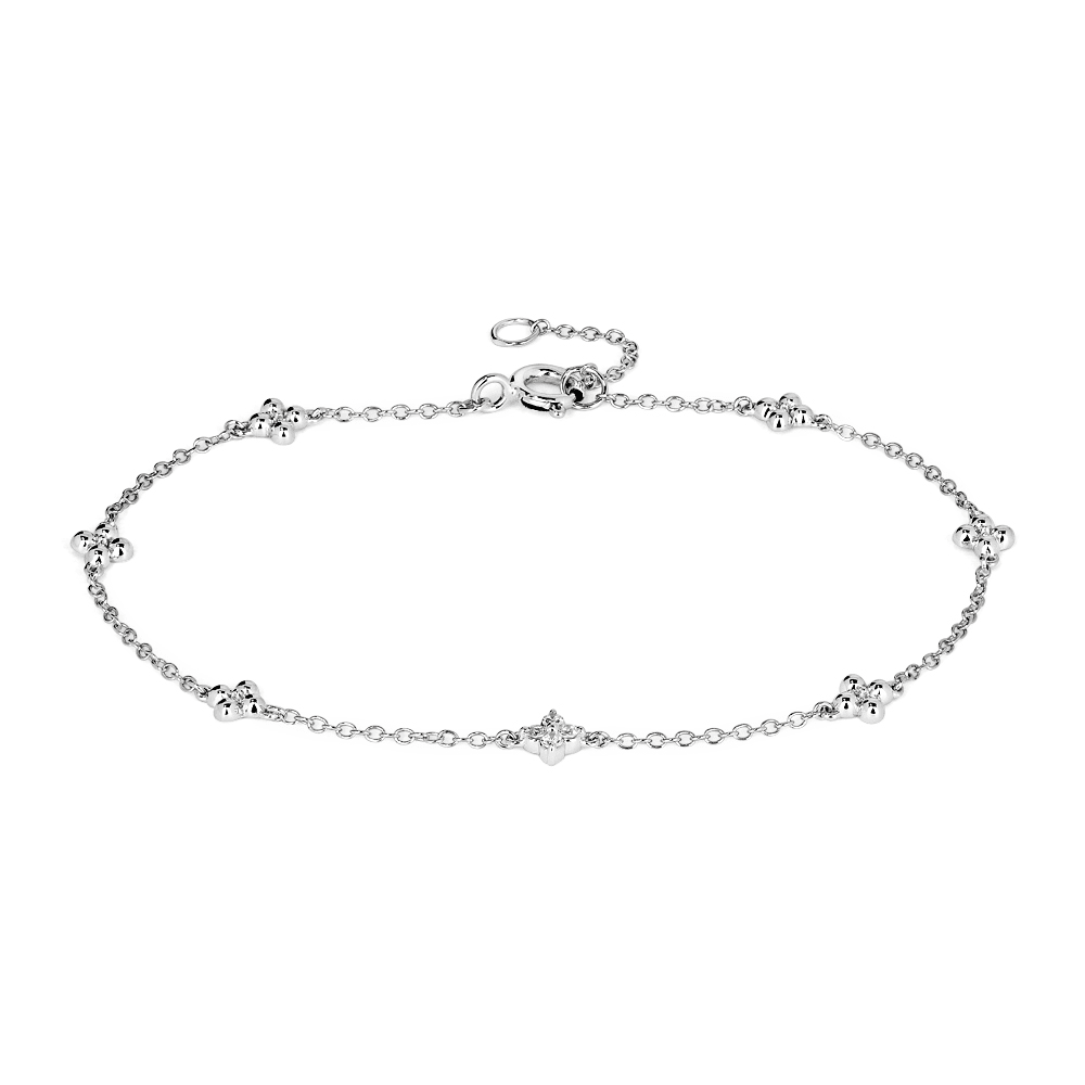 19cm Clover Station Bracelet with 0.05tw of Laboratory-Grown Diamonds in Sterling Silver and Platinum Bracelets Bevilles 