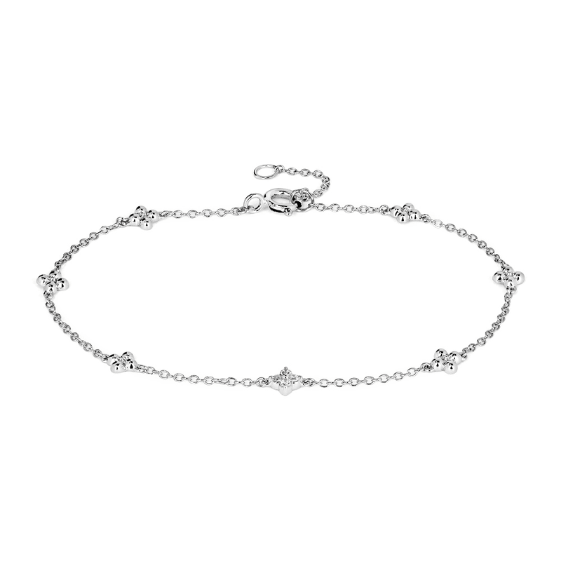 19cm Clover Station Bracelet with 0.05tw of Laboratory-Grown Diamonds in Sterling Silver and Platinum Bracelets Bevilles 