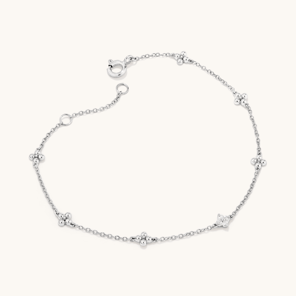 19cm Clover Station Bracelet with 0.05tw of Laboratory-Grown Diamonds in Sterling Silver and Platinum Bracelets Bevilles 