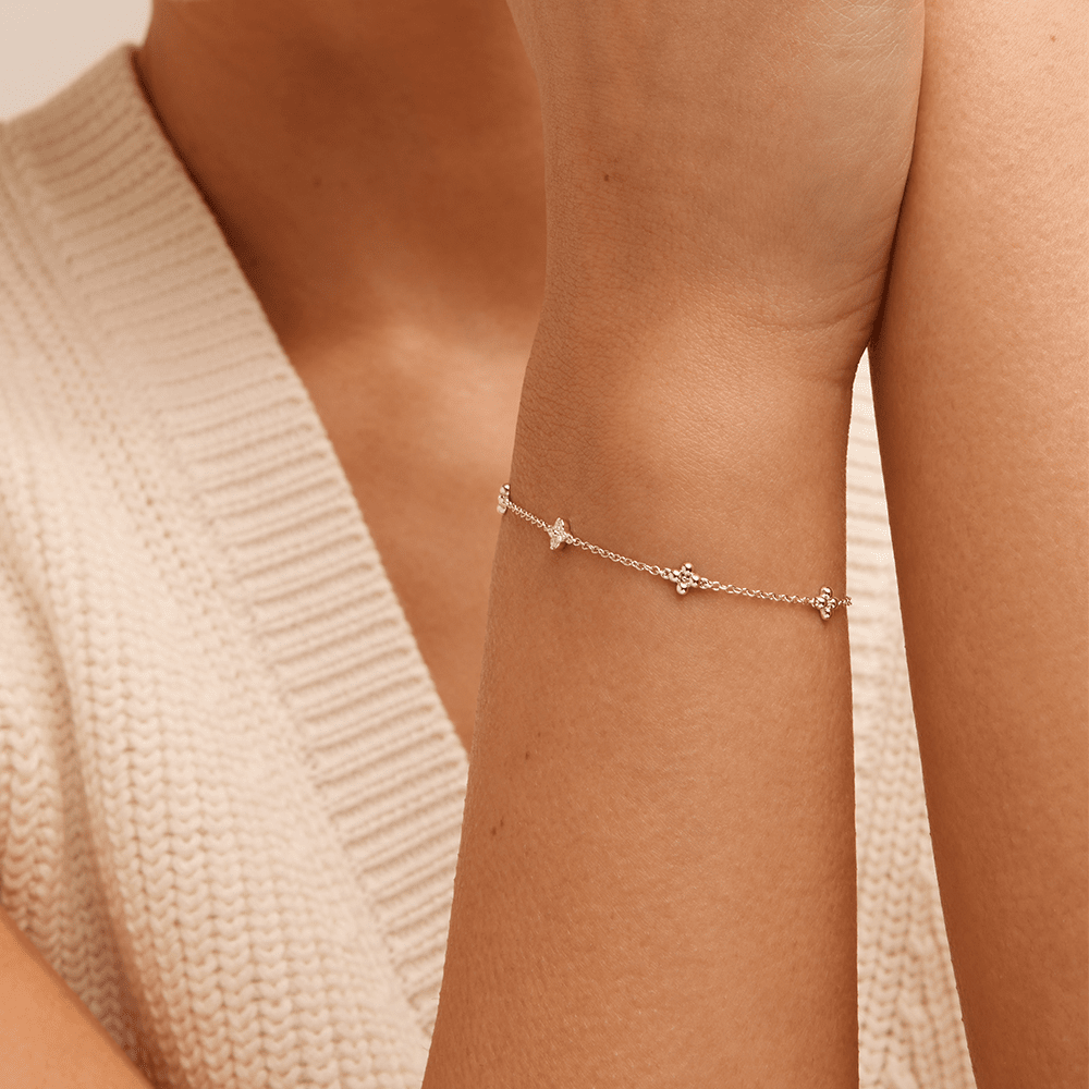 19cm Clover Station Bracelet with 0.05tw of Laboratory-Grown Diamonds in Sterling Silver and Platinum Bracelets Bevilles 