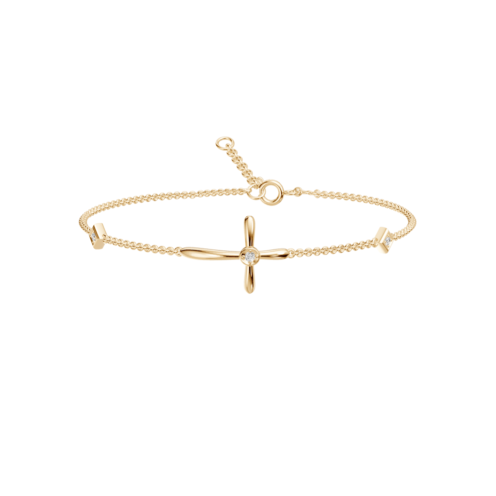 19cm Cross Station Bracelet with 0.05tw of Laboratory-Grown Diamonds in 9kt Yellow Gold Bracelets Bevilles 