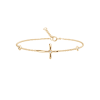 19cm Cross Station Bracelet with 0.05tw of Laboratory-Grown Diamonds in 9kt Yellow Gold Bracelets Bevilles 