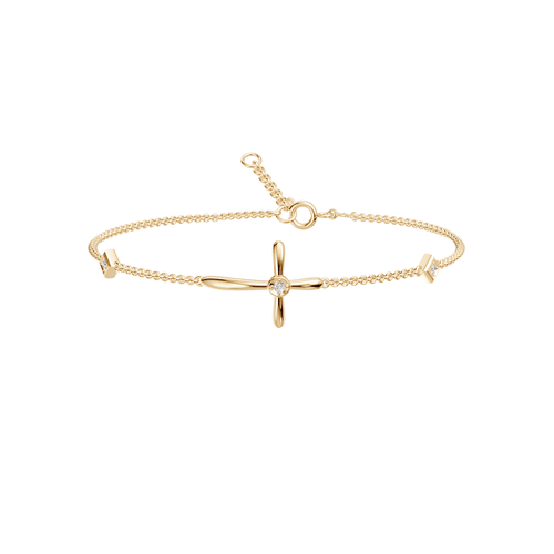 19cm Cross Station Bracelet with 0.05tw of Laboratory-Grown Diamonds in 9kt Yellow Gold Bracelets Bevilles 