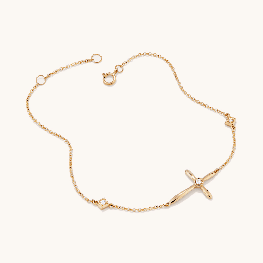 19cm Cross Station Bracelet with 0.05tw of Laboratory-Grown Diamonds in 9kt Yellow Gold Bracelets Bevilles 